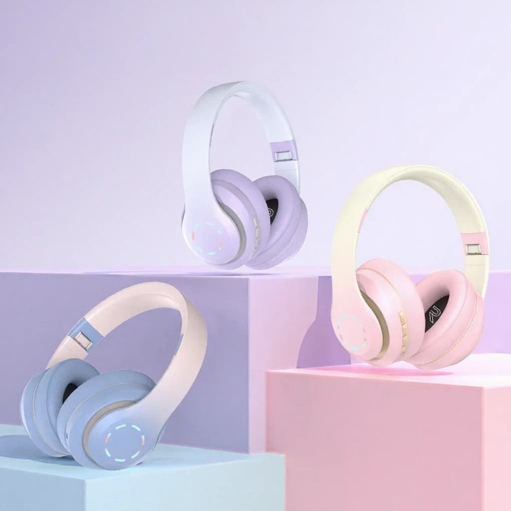 Trådlösa on-ear-hörlurar med LED-ljus och FM-radio