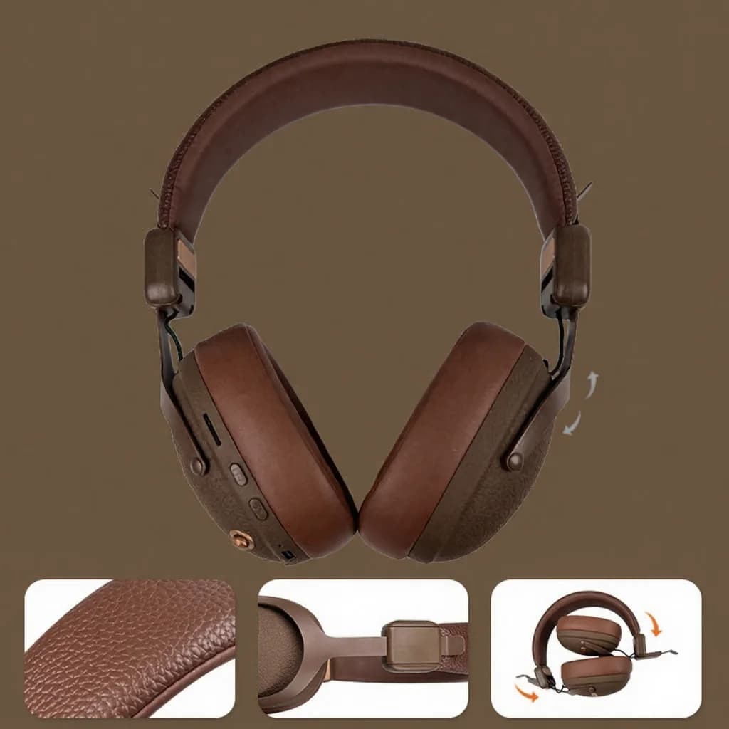 Retro trådlösa över-örat hörlurar med Bluetooth 5.4 och lång batteritid