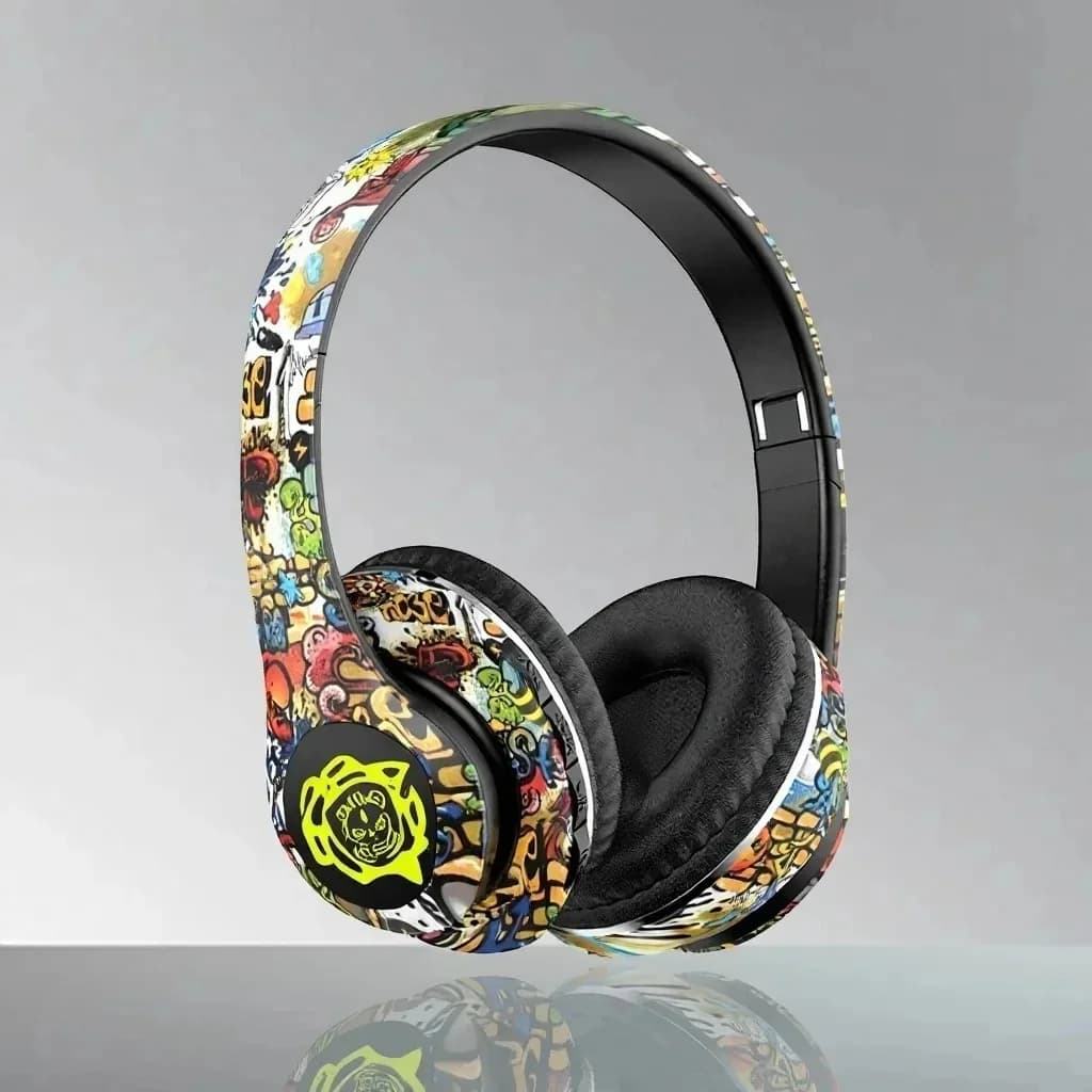 Trådlösa Bluetooth-hörlurar (över örat) med graffiti-design, hopfällbara