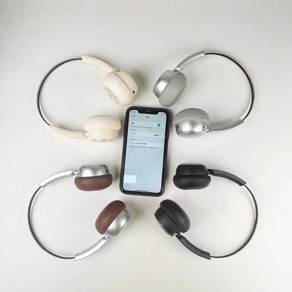 Retro trådlösa hörlurar med öronkåpor, FM-radio och Bluetooth 5.4