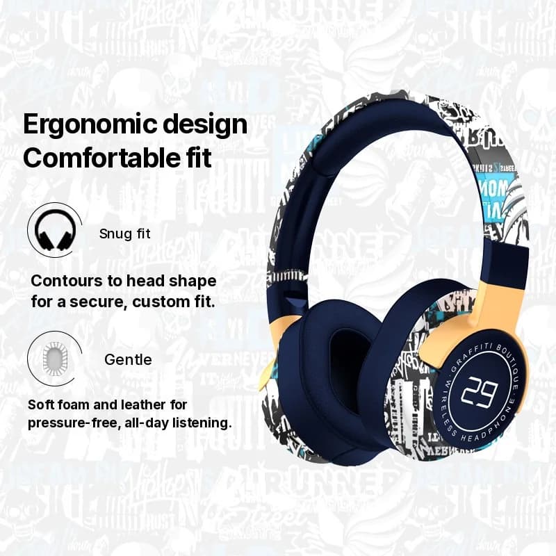 Trådlösa over-ear Bluetooth-hörlurar med FM-radio och djup bas