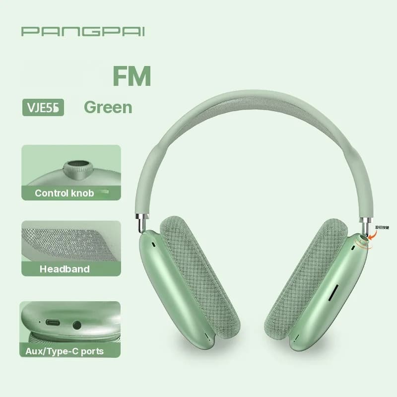 Bluetooth 5.4-hörlurar (över örat) med vridratt och FM-radio