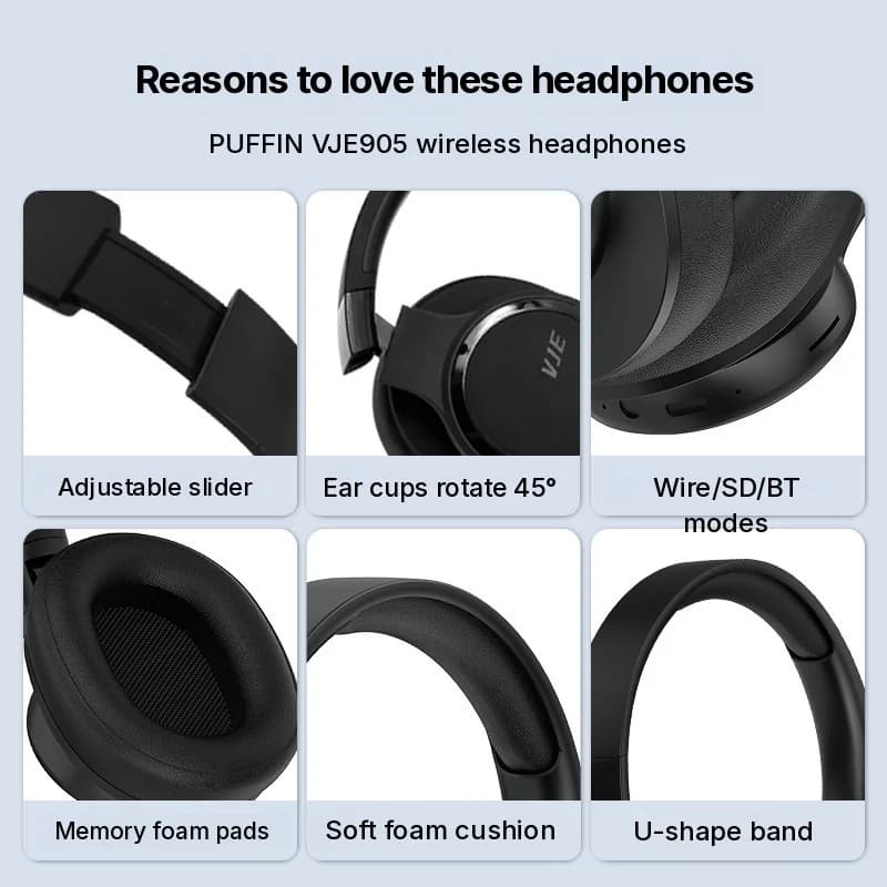 Trådlösa over-ear-hörlurar med lång batteritid och Bluetooth 5.4