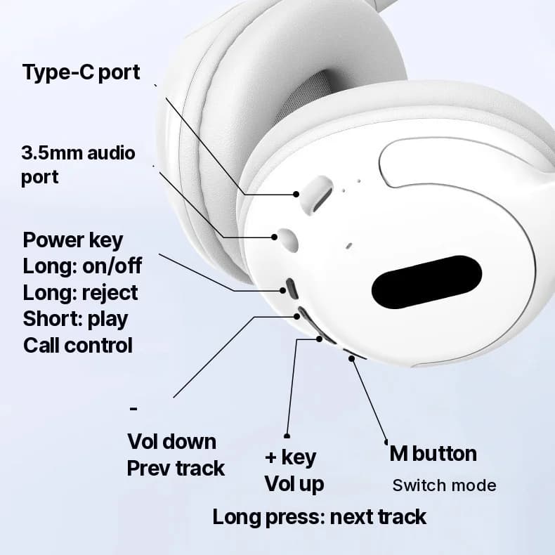 Trådlösa Bluetooth-hörlurar med mikrofon, lätt design