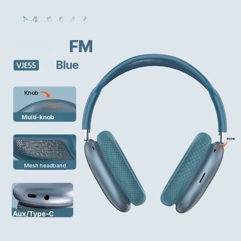Bluetooth 5.4-hörlurar (över örat) med vridratt och FM-radio
