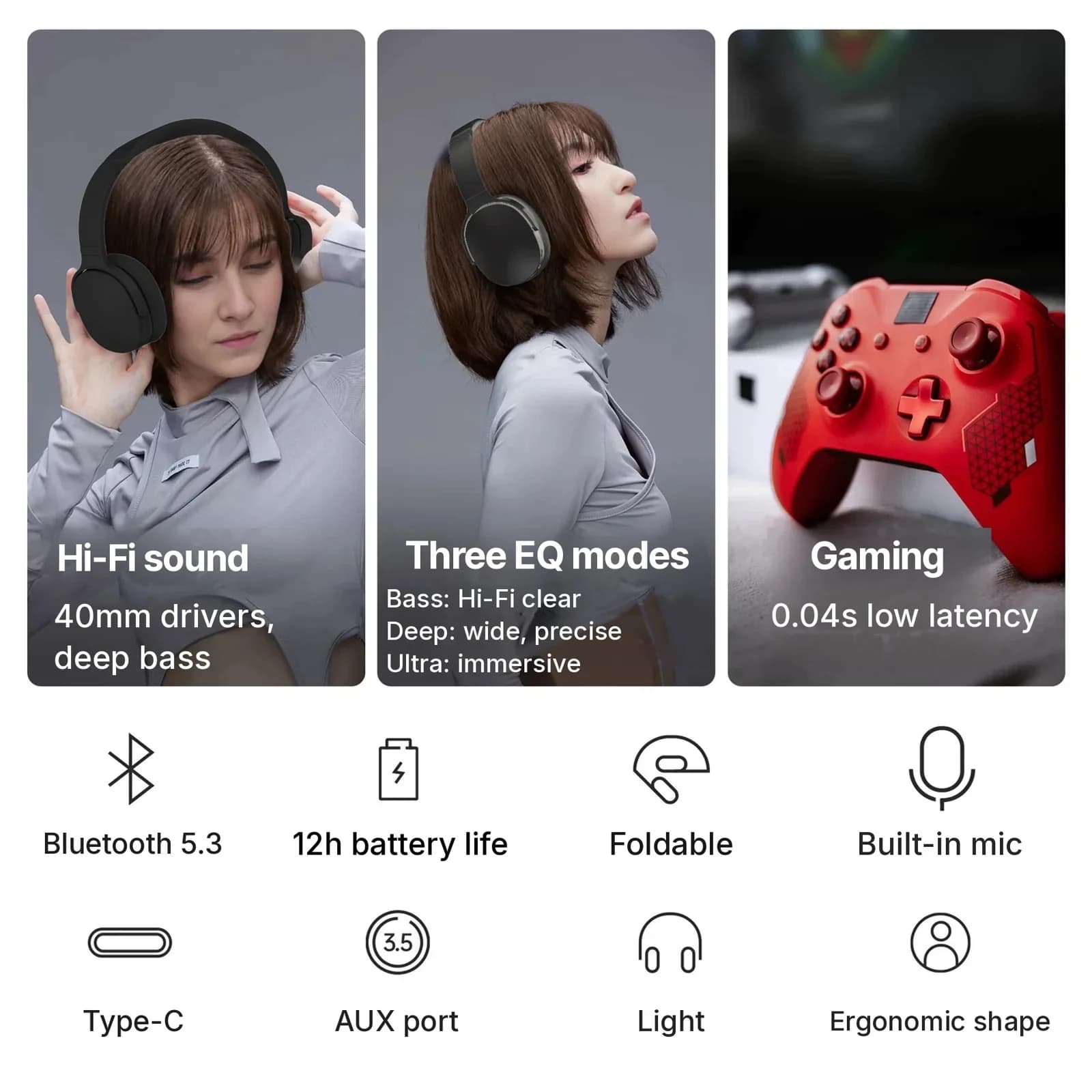 Trådlösa öronhörlurar med Bluetooth, tre EQ-lägen och mikrofon