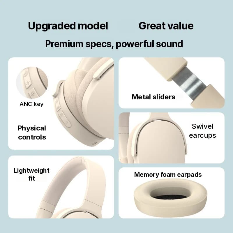 Trådlösa on-ear-hörlurar med aktiv brusreducering och lång batteritid