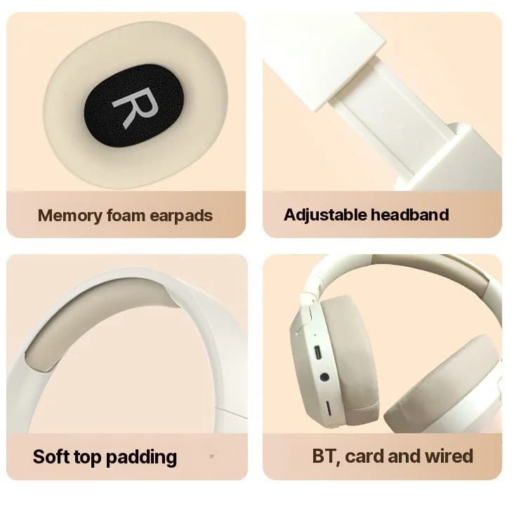 On-ear Bluetooth-hörlurar med bas, AUX och TF-kortstöd