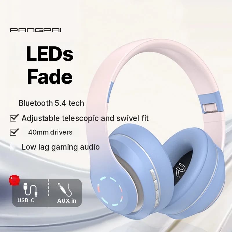 Trådlösa on-ear-hörlurar med LED-ljus och FM-radio