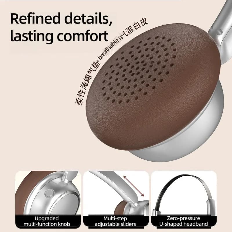 Retro trådlösa Bluetooth-hörlurar med metallhuvudband och lång batteritid