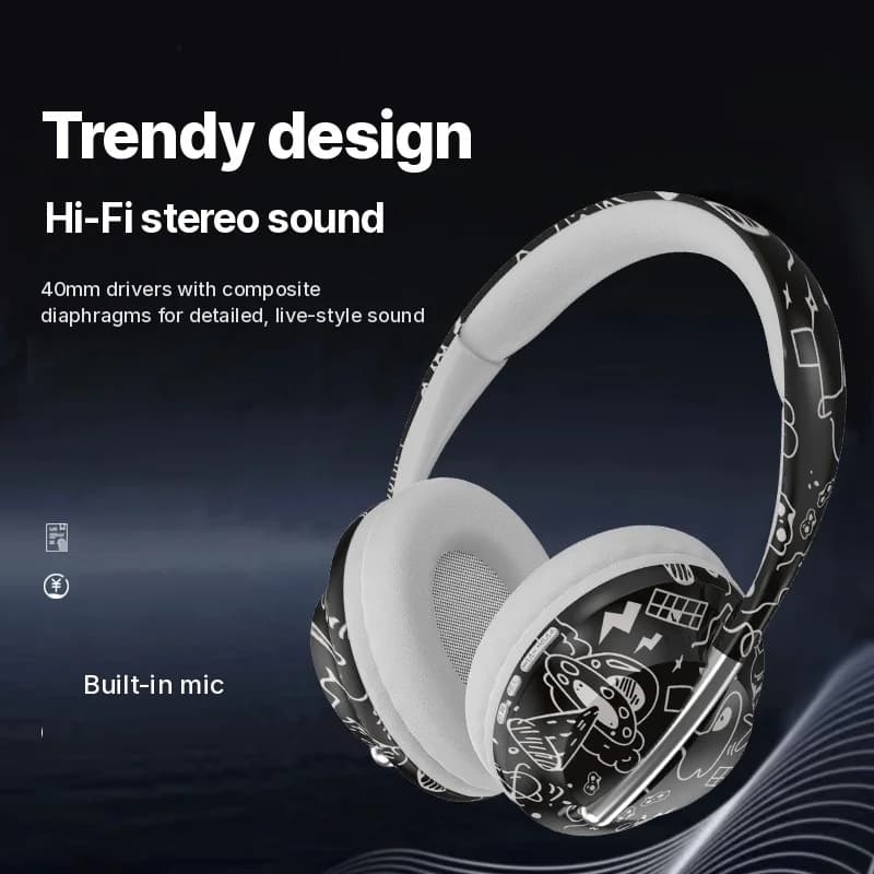 On-ear Bluetooth-hörlurar med TF-kortplats och trådlös anslutning