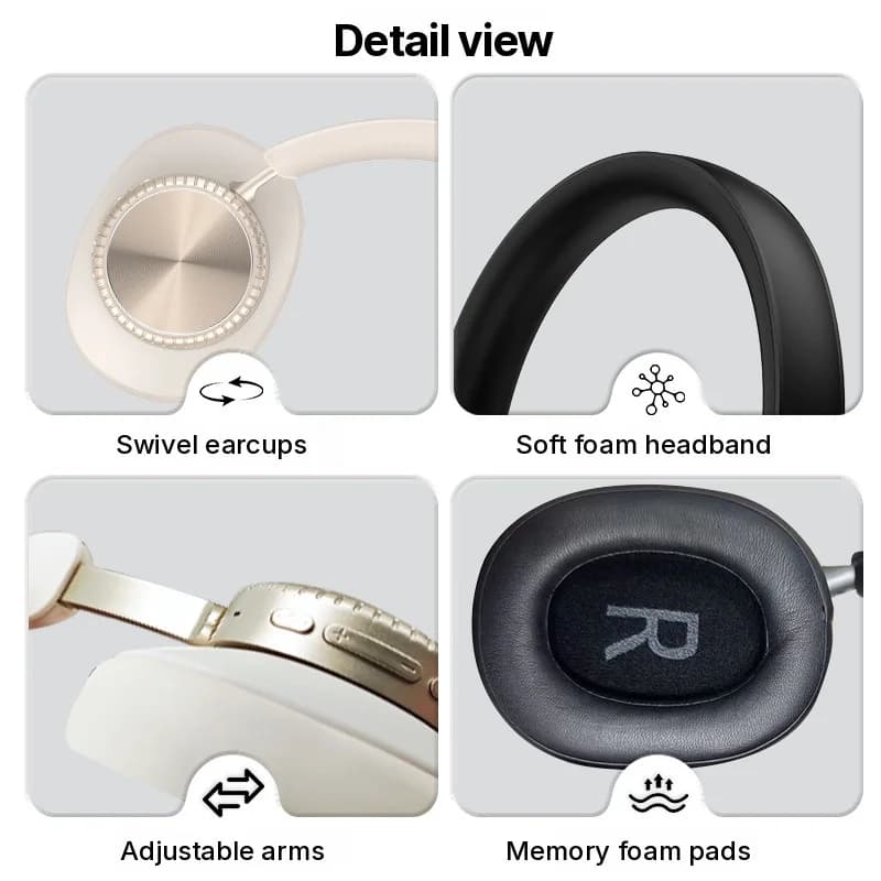 Trådlösa Bluetooth-hörlurar över örat med brusreducering och fodral