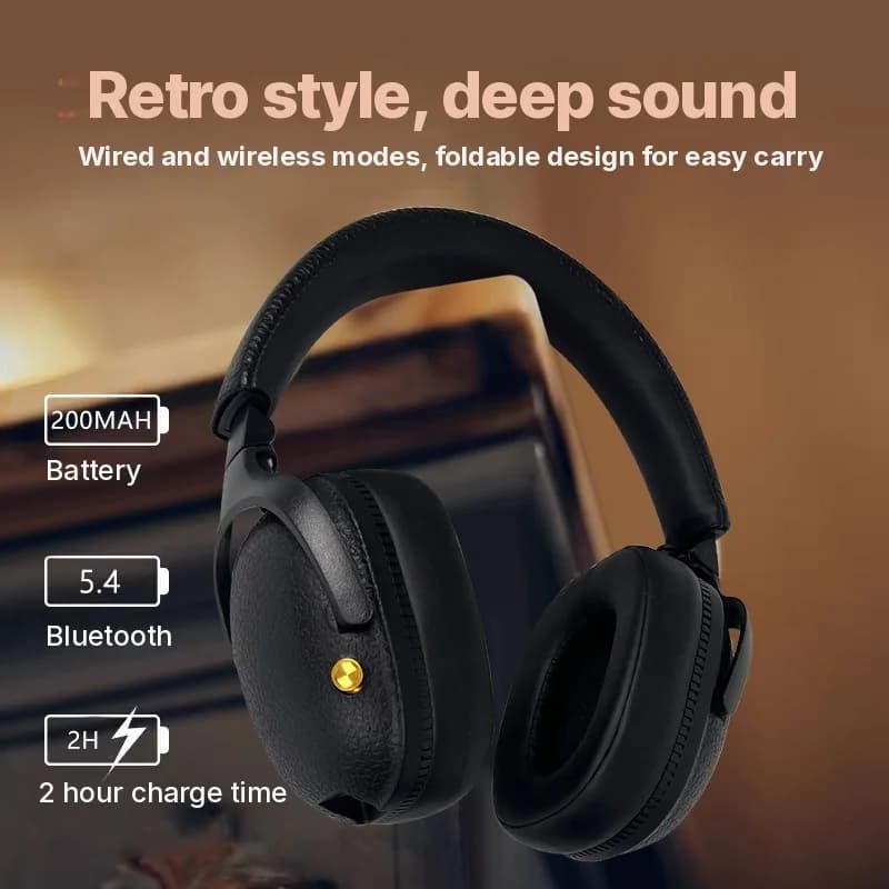 Retro trådlösa on-ear-hörlurar med Type-C-laddning och TF-kortplats