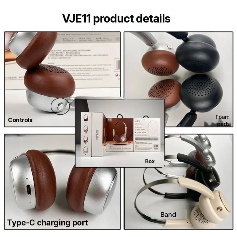 Retro trådlösa hörlurar (över örat) med FM-radio och Bluetooth 5.4