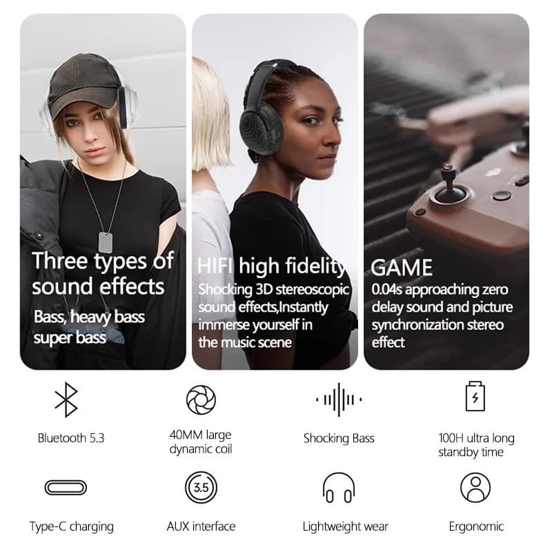 Trådlösa Bluetooth on-ear-hörlurar med FM-radio och brusreducering
