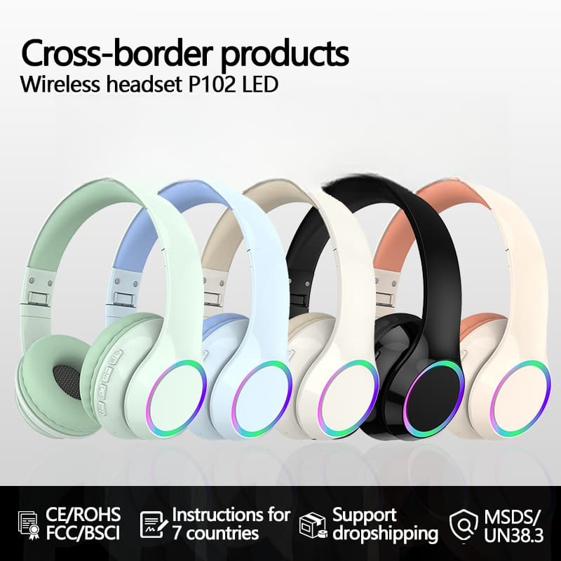 Trådlösa Bluetooth-hörlurar med LED-ljus och mikrofon