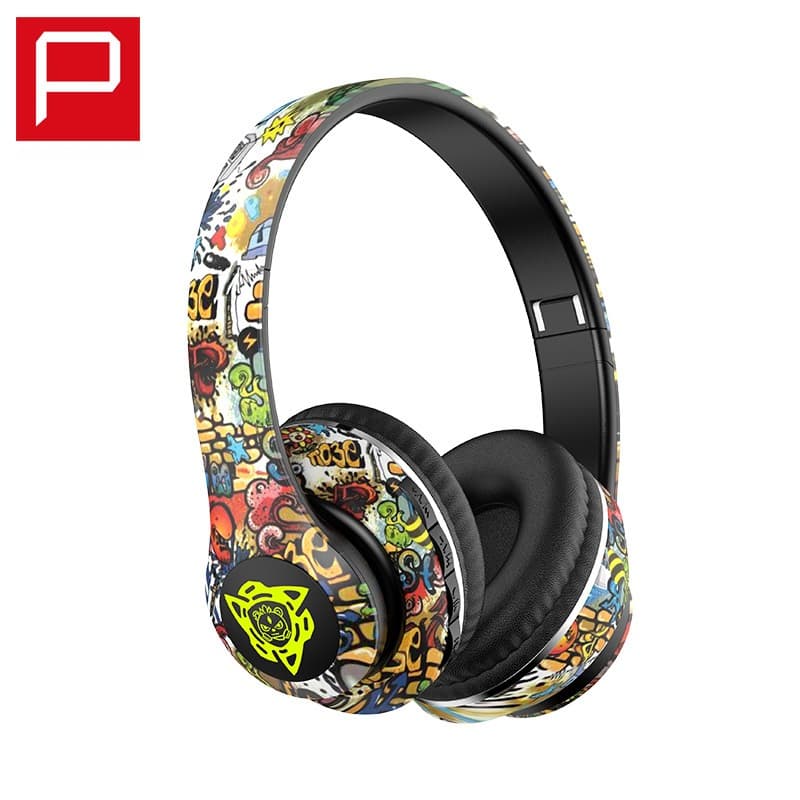 Trådlösa Bluetooth-hörlurar (över örat) med graffiti-design, hopfällbara